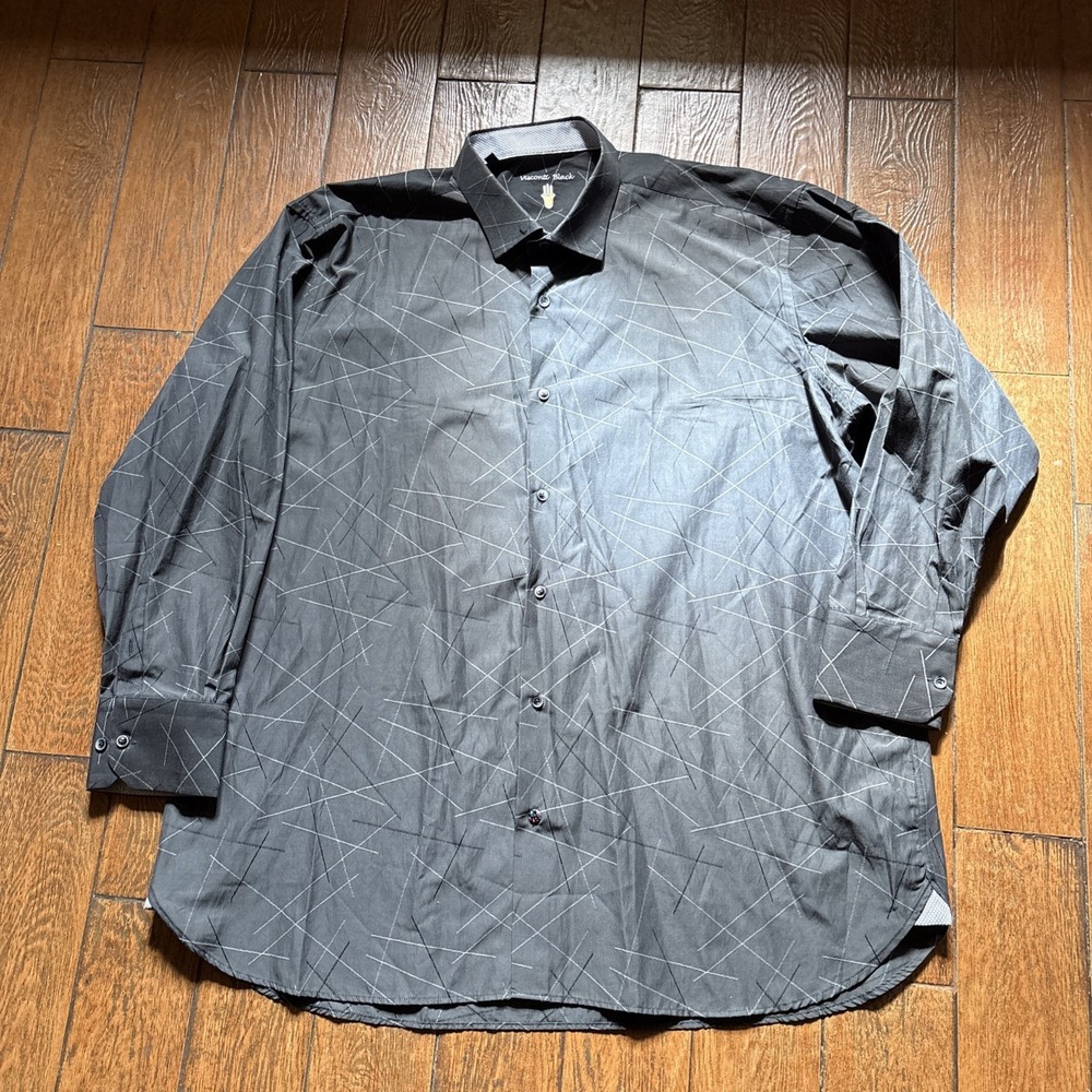 Visconti Black Button Down Shirt Men's 2XL Pattern  Abstract Black